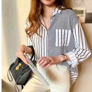 Blue striped button-down top